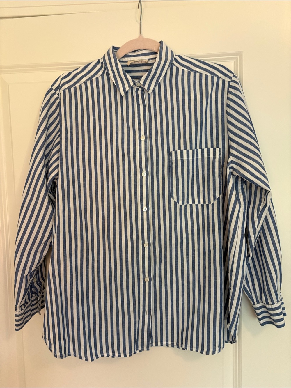Sezane Max Blue and White Vertical Stripe Button-Down Shirt- never worn